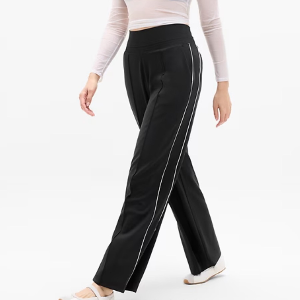 NWOT Athleta Venice Black High-rise Track Stripe Wide Leg Pant Large Tall